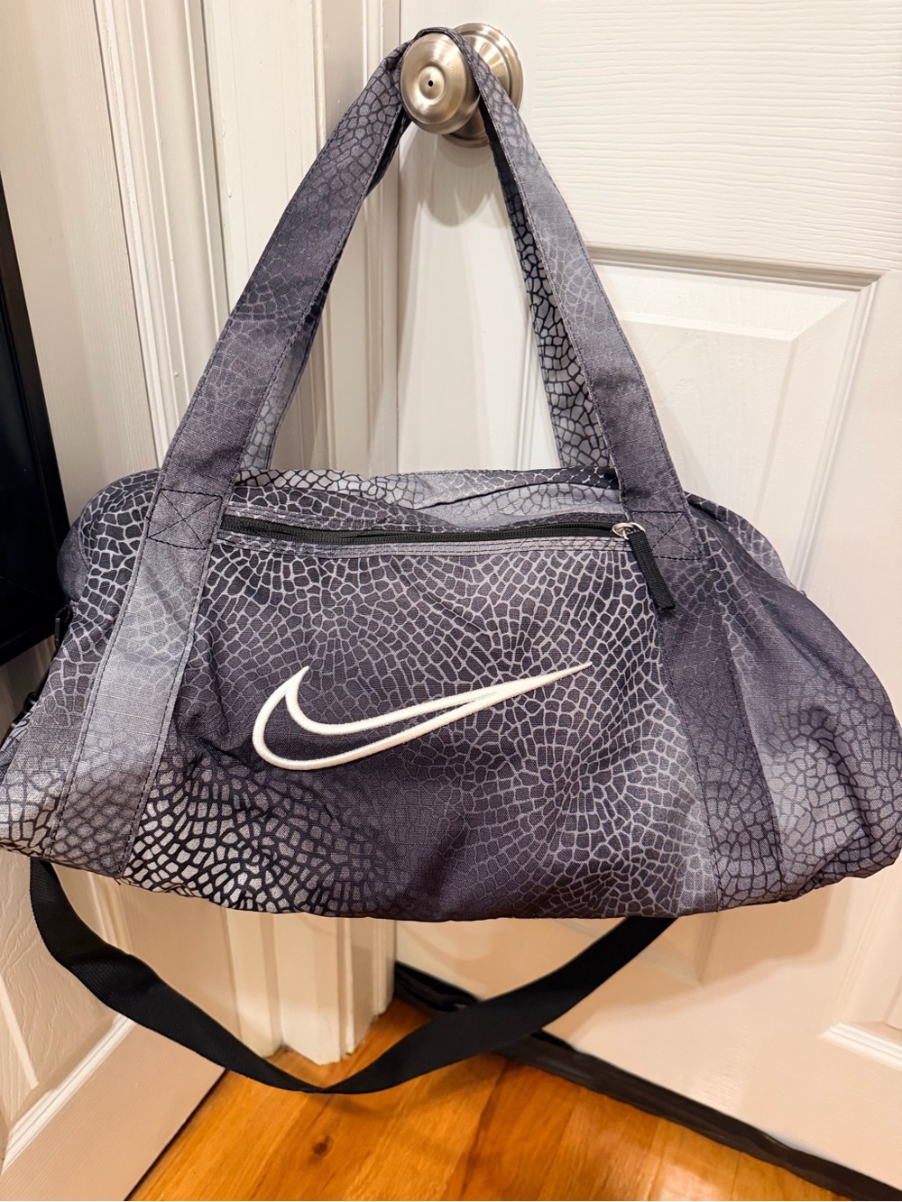 Nike Gray Snake-Print Carry Duffel with White Swoosh